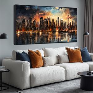 New York Skyline Wall Art Black Framed Wall Art for Living Room, 58"L x 29"W