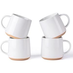 GBHOME Ceramic Coffee Mugs Set of 4, 17oz Handmade Ceramic Coffee Mugs Set with Terracotta Underside for Latte/Tea/Beer/Hot Cocoa, Dishwasher & Microwave Safe (Cloud White)