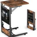 Kufutee Folding TV Tray Table, Small Folding Side Table with Storage Bag, Portable C Shaped End Stand for Couch Sofa Bed, Rustic Brown