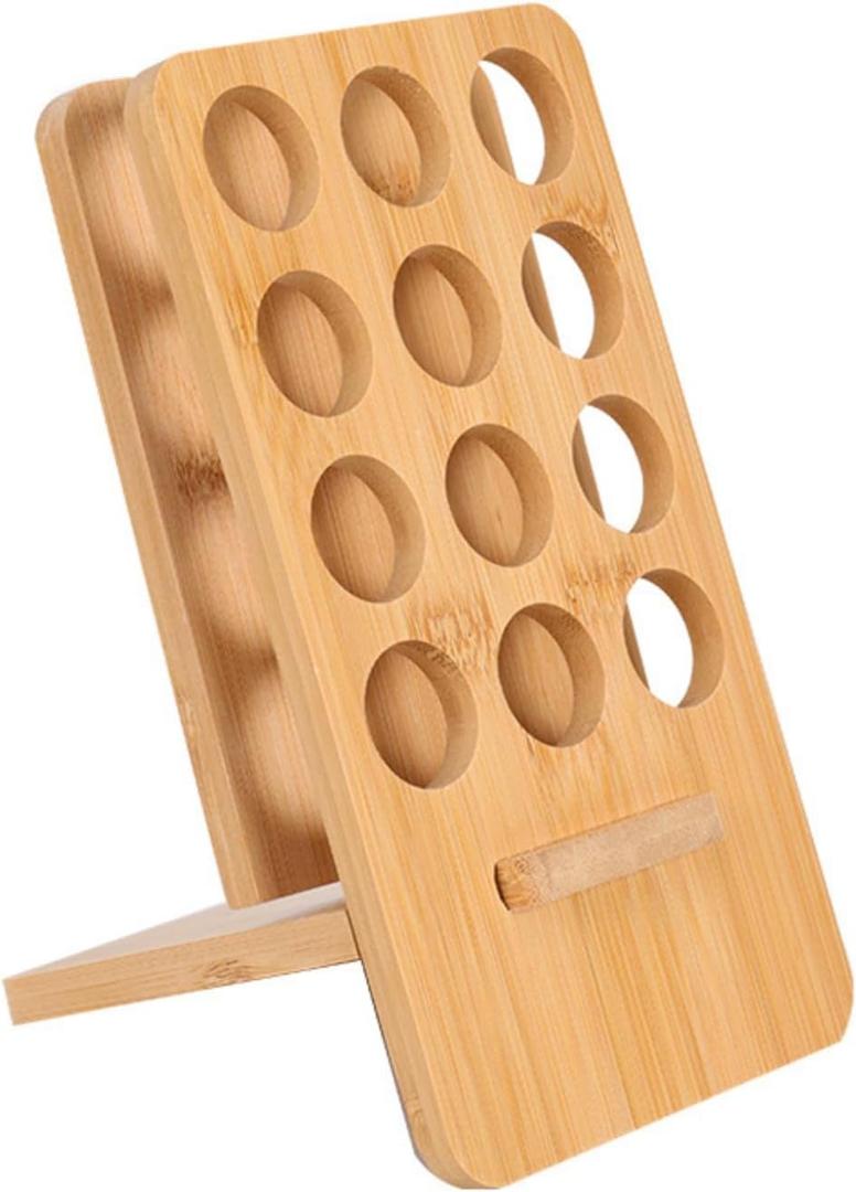 HAN SHENG 12 Grids Wooden Essential Oils Storage Racks Essential Oil Organizer Essential Oils Bottles Display Stand Holder Cosmetic Organizer Rack Nail Polish Container