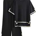 Tanming Sweater Sets Women 2 Piece Lounge Sets Short Sleeve Knit Pullover Tops Wide Leg Pants (Black-M) : Clothing, Shoes & Jewelry