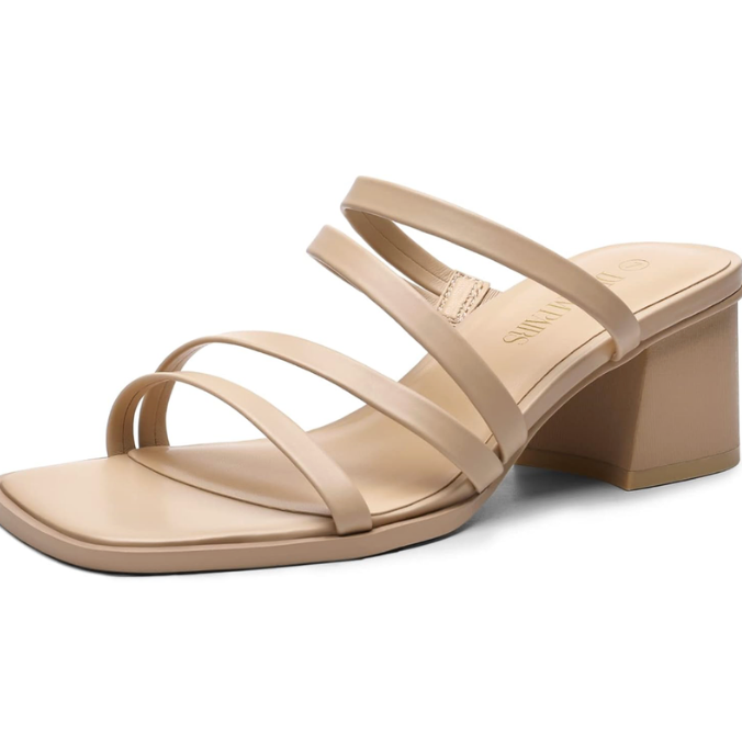 DREAM PAIRS Women's Strappy Heels Block Open Toe Low Heel Chunky Mules Sandals Dress Shoes, Size 38