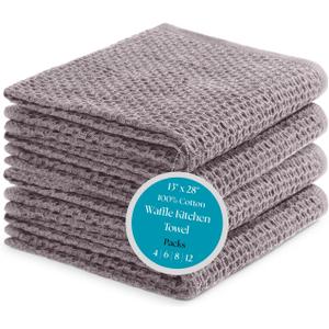 100% Cotton Waffle Weave Kitchen Dish Towels Solid, Ultra Soft, Scratch-Free & Superb Absorbent - Quick Drying Cleaning Towels,Perfect disch Cloth 13 x 28-4 Pack, Grey
