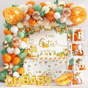 Little Cutie Baby Shower Decoration Orange Theme Birthday Party Supplies A Little Cutie is On The Way Backdrop Tablecloth Balloon Garland for Tangerine Fruit 1st Birthday Baby Shower