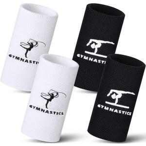 2 Pairs 5.25 Inch Gymnastics Wristbands for Grips for Girls Comfortable Cotton Wrist Bands Sweat Band Long Gymnastics Wrist Sweatbands for Female Gymnasts, Black and White