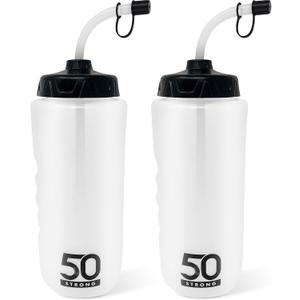 50 Strong 1 Liter Water Bottle with Straw 2-Pack Easy-Squeeze Sports Bottles with Long Straw & Built-In Finger Grip BPA-Free Made in USA Ideal for Hockey, Football, Lacrosse & Boxing