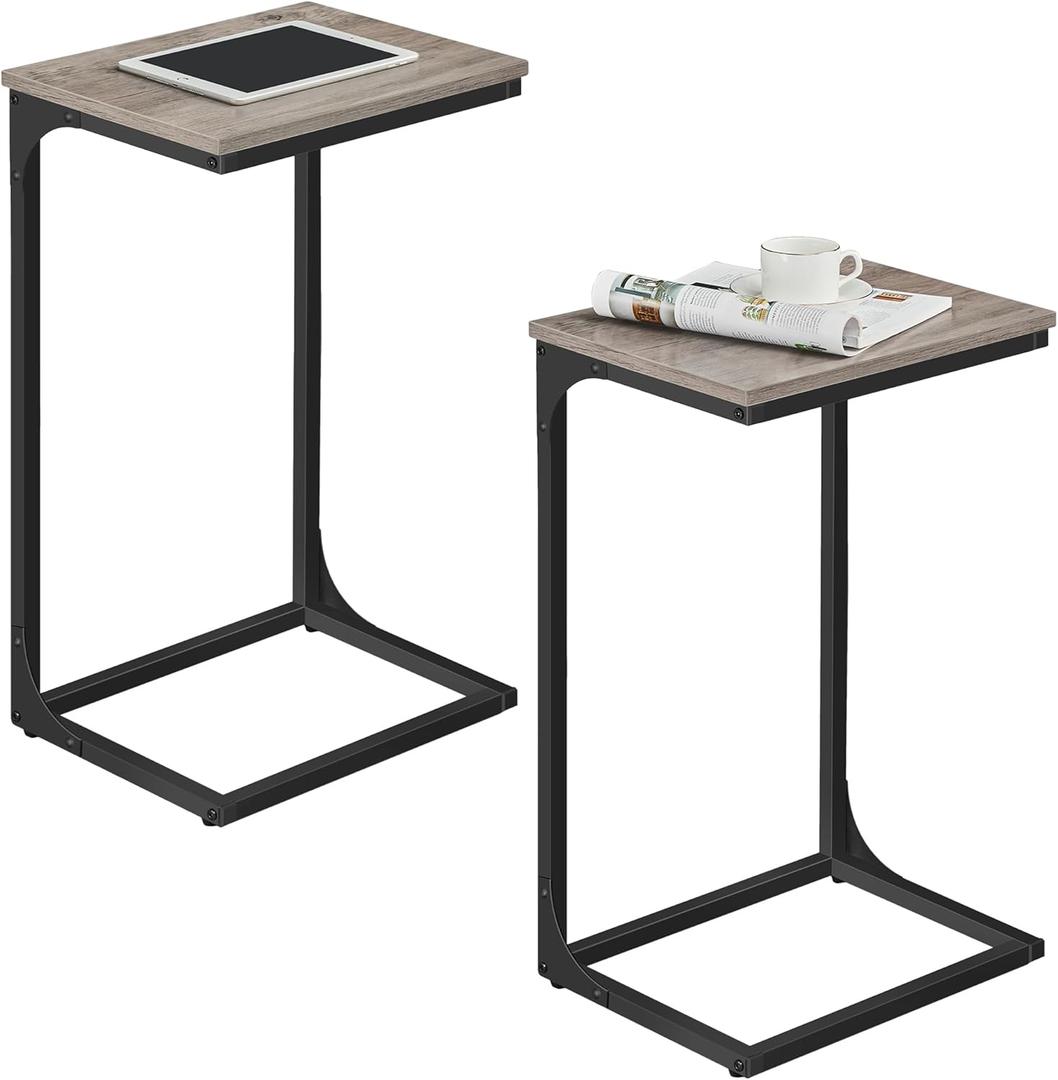 VASAGLE C-Shaped End Table Set, Side Table for Sofa, Couch with Metal Frame, Small TV Tray for Living Room, Bedroom, Greige and Black