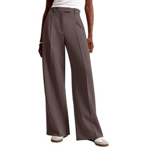 NIMIN Women Wide Leg Pants High Waisted Business Casual Work Trousers Dressy Pants with Pockets (Brown, M)