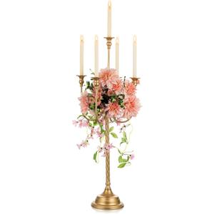 NUPTIO Gold Candelabra Candle Holders: 37 inch Tall 5 Arm Floor Standing Candlestick Holders Wedding Centerpieces for Tables Vintage Candle Stick Holder for Party Mantel Dining Center Pieces Decor