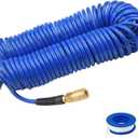 SAFELIFE 50 ft Polyurethane Recoil Air Hose1/4" Inner Diameter, Retractable Air Compressor Hose with Bend Restrictor, 1/4" Industrial Universal Quick Coupler and Plug