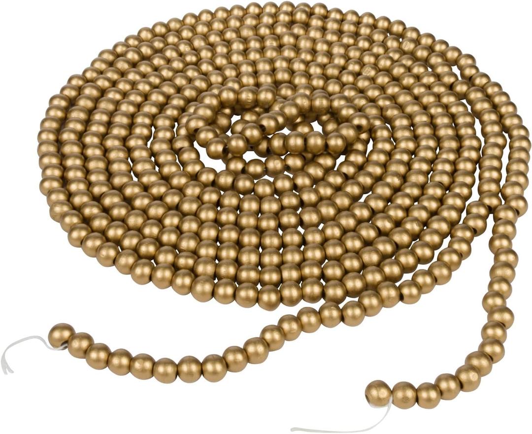 One Holiday Way 18-Foot Long Rustic Metallic Gold Wood Bead Garland Christmas Tree Decoration - Vintage Style Wooden Elegant Farmhouse Winter Home Decor