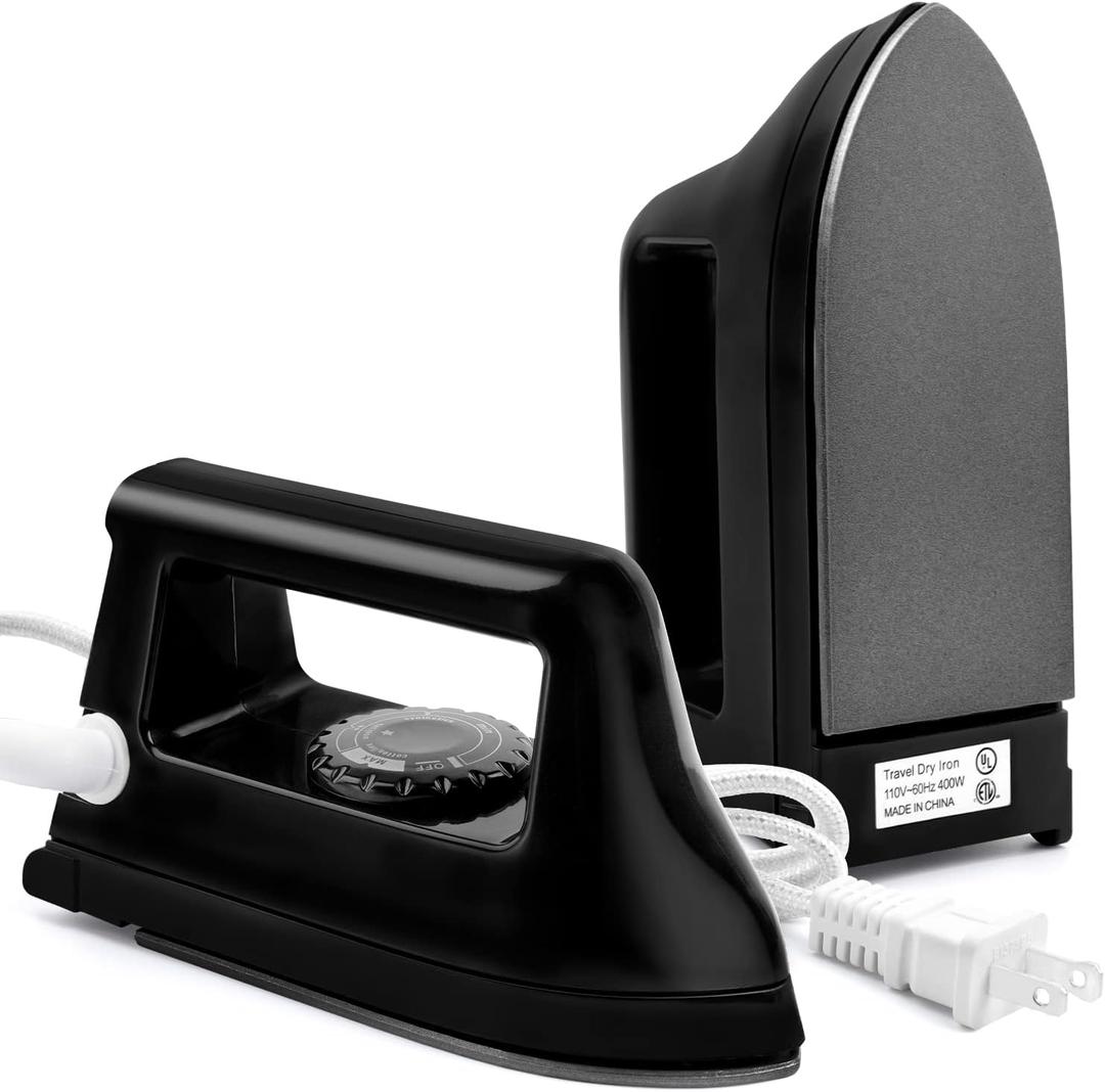 Mini Iron for Clothes, Travel Iron Small Electric Heat Press Machine for T-shirts Crafting, Portable Iron for Home College (Black)