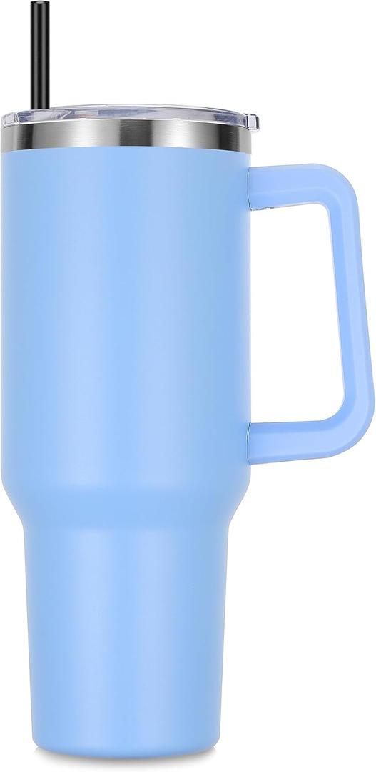 DOMICARE 40 oz Tumbler with Handle and Straw, Stainless Steel Tumbler with Lid and Straw, Reusable Vacuum Insulated Cup, Travel Coffee Mug, Blue, 1 Pack