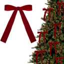 12PCS Red Velvet Bows for Christmas Tree, Bows for Christmas Tree, Garland Red Velvet Bow Ornaments for Christmastree with Gold Twist Ties(A)