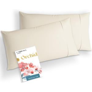 Carressa Linen Pillows Cases Standard Size Set of 2-1000 Series High Thread Count Egyptian Cotton Pillowcases Queen Size (Ivory), Soft, Sateen Weave Orchids Collection Luxury Hotel Pillow Cover
