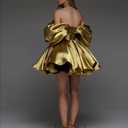 Teens A-line Ruffles Satin Short Party Dress Off Shoulder Short Homecoming Cocktails Dress for Women (Black) 8