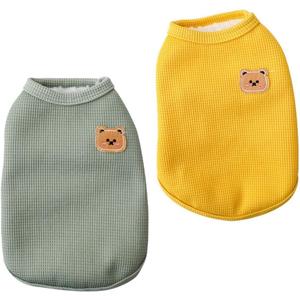 Fleece Cotton Winter Dog Tee Shirt - Soft, Breathable, Stretchy & Lightweight for Medium, Small Dogs (Fleece 2PCS Yellow&Green)