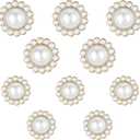 10 Pcs Pearl Buttons, Vintage Faux Pearl Button with Shank, Decorative Metal Rhinestone Buttons for Clothes, Dresses, Shirts, Sewing, DIY Crafts (White Gold 21 + 25 mm)