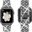 Supoix Compatible with Apple Watch Band 38/40/41/42/44/45/46/49mm+ Case, Women Jewelry Bling Diamond Rhinestone Replacement Metal Bands & 2 Pack PC Protector Case for iWatch Ultra 3/2/1 Series 11/10/9/8/7/6/5/4/3/2/1/SE (Black)