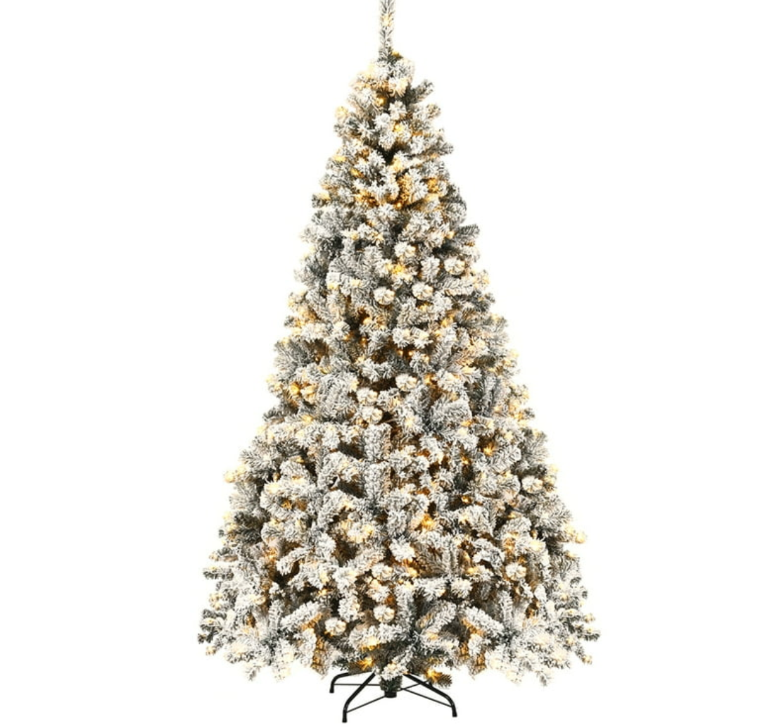 7.5 ft Prelit Premium Snow Flocked Hinged Artificial Christmas Tree with 450 Lights