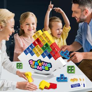 64 PCS Tetra Board Game for Kids and Adults, Balance Stacking Game for 2 Players+ Party, Family and Friends,Tower Stack Team Building Blocks Toy