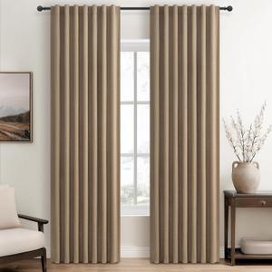 100% Blackout Curtains 84 Inch Length 2 Panels Set Farmhouse Style for Bedroom Windows/Living Room Thermal Insulated Neutral Boho Drapes Linen Blend Chocolate RustBrown 7ft Long Hook Belt Pleated
