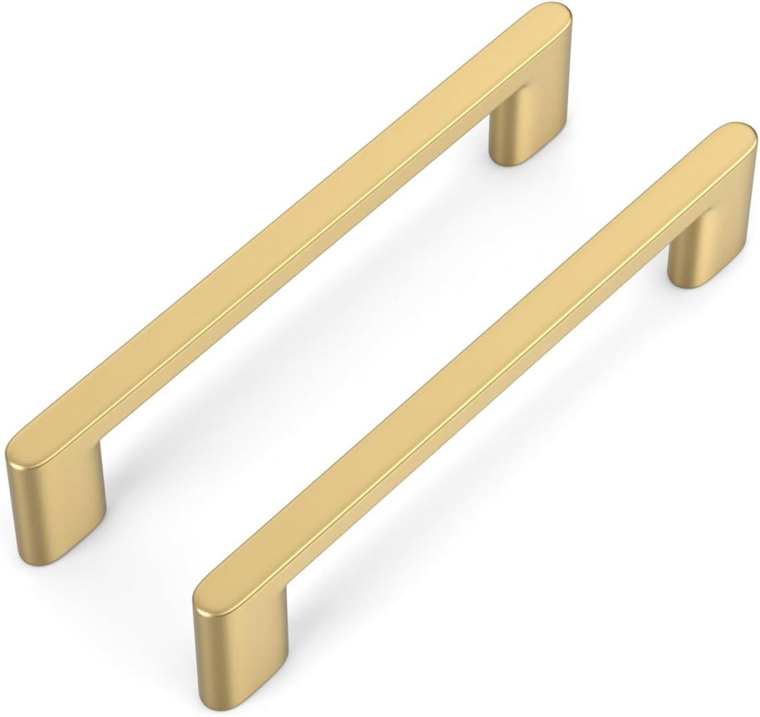 Peaha 6 Pack 5 Inch Gold Drawer Pulls Square Brass Cabinet Handles Aluminum Alloy Hardware for Kitchen Dresser Cupbpard (Hole Center:5in(128mm))
