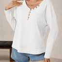 Tankaneo Womens V Neck Henley Shirts Casual Long Sleeve Flowy Tees Cute Loose Fit Tops with Pocket (S)