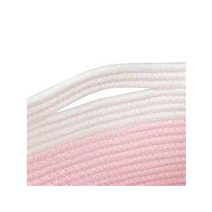 Rope Storage Basket. Cotton Woven Pink Baby Girl Basket. Cube Soft Basket with Handles. Decorative Shelves Closet Organizer for Nursery Laundry Bedroom Bathroom. Small Basket for Organizing