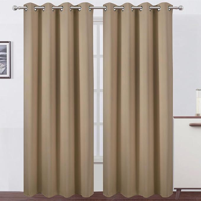 Blackout Curtains 62 x 55 inches Long Natural Curtains Set of 2 Panels Thermal Insulated Room Darkening Curtains for Bedroom