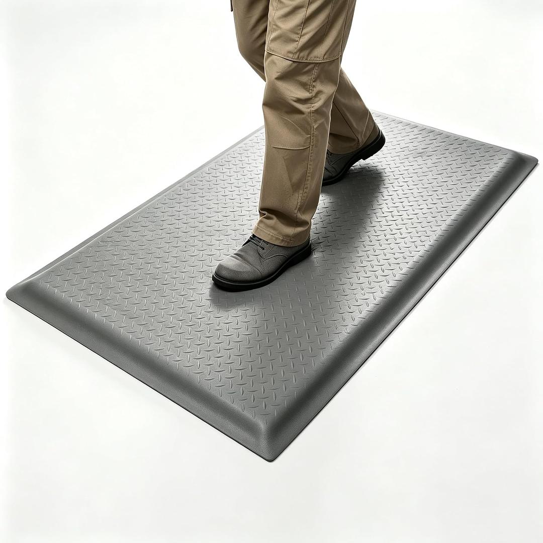 Anti Fatigue Mat 2x6 Ft 15/16" Thick Soft Sponge Ergonomic Mat | Dense Comfort Floor Mat Hardwearing Diamond Reliant Standing Mat Paint Booth Powder Coating Plating Line Textile Mill Gray