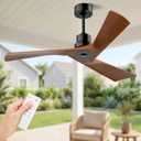 Obabala Ceiling Fan 52 Inch with Remote, Solid Wood Blades DC Motor 5000 CFM Quiet 35dB, Reversible 6 Speed Modern Farmhouse for Bedroom Living Room Indoor Outdoor, No Light with Downrod