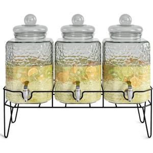 Style Setter Premium Glass Drink Dispensers with Metal Stand for Parties Beverage Dispenser Set for Cold Drinks, Lemonade, Cocktails, Juice Party Glass Drink Dispenser Station - 1.5 Gal, Set of 3
