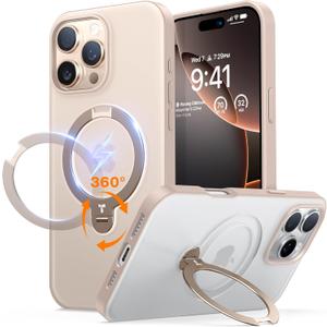 TORRAS Upgraded 360Spin Magnetic Stand for iPhone 16 Pro Case Desert Titanium, Fit for MagSafe, Mil-Grade Protection, Translucent Ring Holder Slim Case for iPhone 16 Pro, Ostand Spin, Rose Gold 6.3" (16 Pro Case, 6.3'')