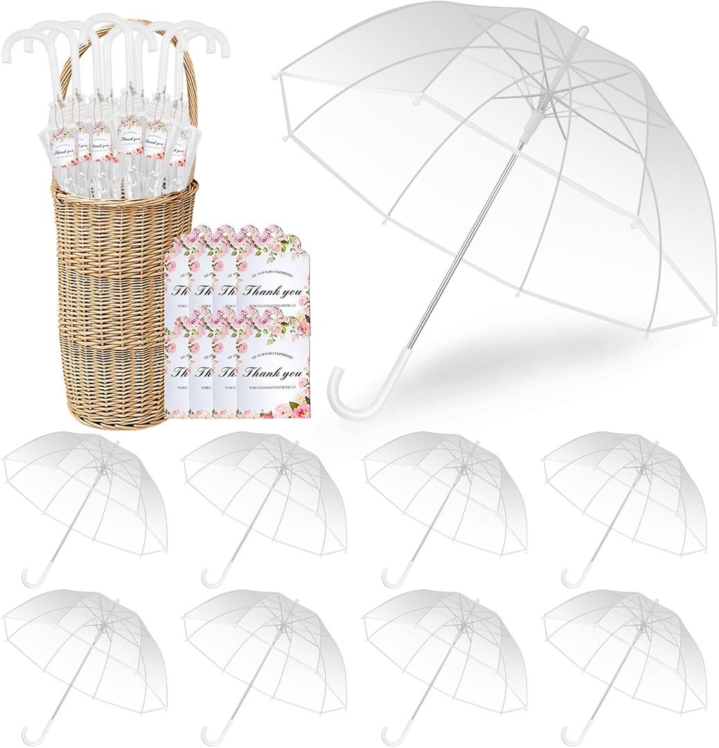 8 Pcs Clear Umbrella Wedding Umbrellas Bulk, Wedding Favors for Guest Umbrella Gifts Stick Umbrellas with Thank You Cards & Rope, Photography, Outdoor Events