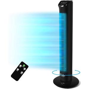 Simple Deluxe 32-Inch Oscillating Tower Fan for Bedroom with Remote Control and 3 Speeds, 3 Modes, Low Noisy Bladeless Fan for Indoor Home Office, Black