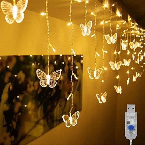 Decorman Butterfly Curtain Lights, 4.9ft 48 LED USB Window Fairy Lights 10 Butterflies 8 Modes Firefly Twinkle String Lights for Room Bedroom Wall Ceiling Party Wedding Christmas (Warm White)
