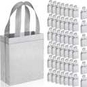 Woanger 48 Pack Glitter Gift Bags with Handle Reusable Goodie Bags Non Woven Glitter Bling Tote for Wedding Birthday Bridal Shower Holiday Party(6.5 x 3.1 x 7.8 Inch,Silver)