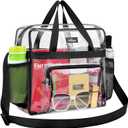 MAY TREE Clear Bag for Stadium Events 12612 Clear Tote Lunch Bag with Reinforced Strap for Work, Concert and Sports, Black