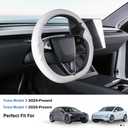Steering Wheel Cover for Tesla Model 3 2024-Present Highland/Tesla Model Y Juniper 2025-Present, Leather Steering Wheel Cover for Tesla Model 3 Highland/Y Juniper Accessories, White