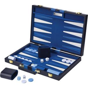 Get The Games Out Top Backgammon Set - Classic Board Game Case 15" Medium Size - Best Strategy & Tip Guide - Small, Medium and Large Sizes (Blue, Medium)