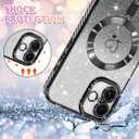 NITITOP Compatible with iPhone 16 Plus Case Cute Clear Glitter [Compatible for MagSafe] Plating Heart Sparkle Bling Magnetic Girl Women Electroplated Frame Camera Protection Back Cover - Black