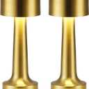 PUSU Cordless LED Gold Small Table Lamps Set of 2, Portable Rechargeable 4000mAh Battery Operated Desk Lamp, 3 Color Stepless Dimming for Kids, Restaurant, Bedside, Outdoor, Bar, Night Light, Gift (3.5  H8.30 inch)