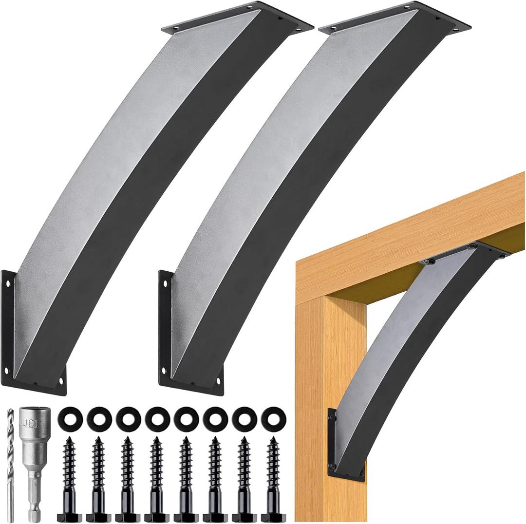 Heavy Duty 4''x4'' (Actual: 3.2''x3.2'') Arc 45 Angle Support Brackets, for gazebos, Decks, porches, Log Cabins and Other Wood Frame Degree Angle Pergola (8-Bracket) (4"4")