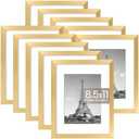 upsimples 8.5x11 Picture Frame Set of 9, Display Pictures 6x8 with Mat or 8.5x11 Without, Multi Photo Frames Collage for Wall or Tabletop Display, Gold