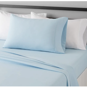 Amazon Basics Lightweight Super Soft Easy Care Wrinkle Free Microfiber 3 Piece Bed Sheet Set with 14-Inch Deep Pockets, Twin, Light Blue, Solid, Kids, Men & Women Bedding