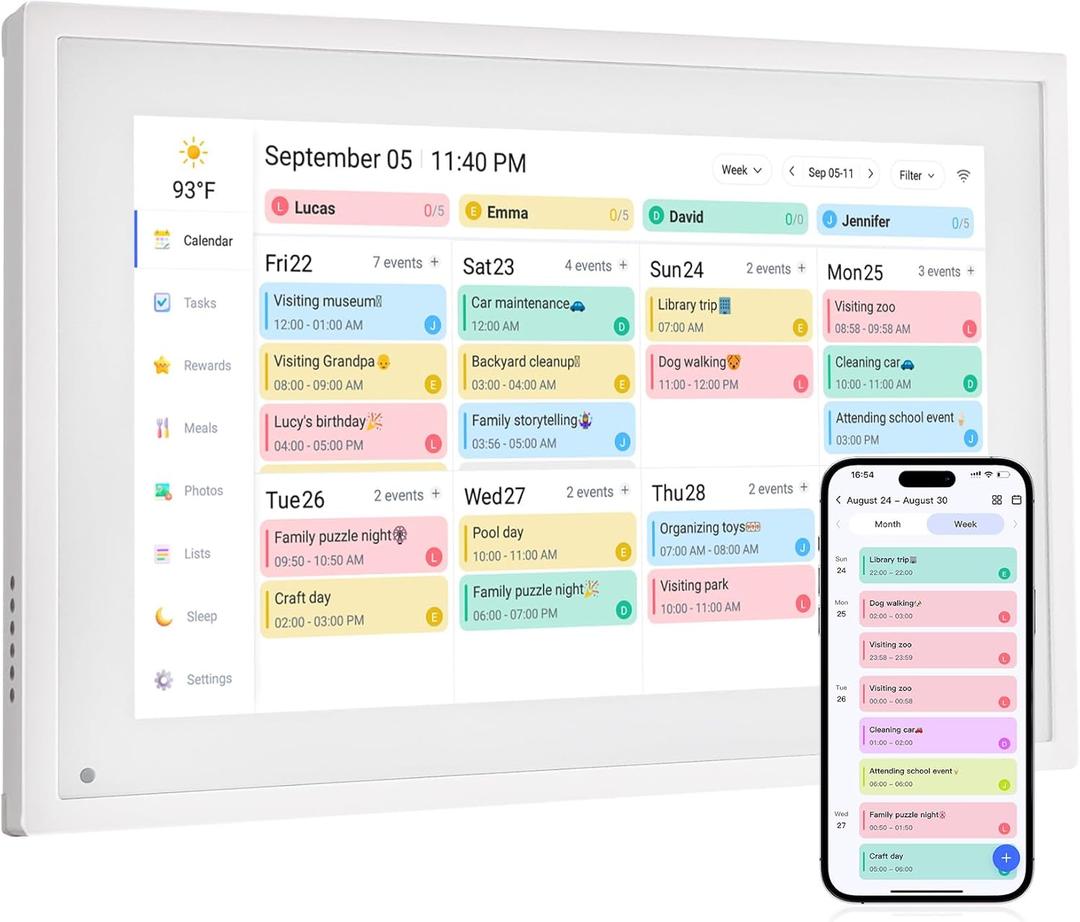 Digital Calendar Chore Chart - Touchscreen Interactive Digital Planner Display - WiFi Smart Planner w/LCD Display, Task Scheduling & Reward Tracker - Family Schedule Smart Display10.1-inch, White