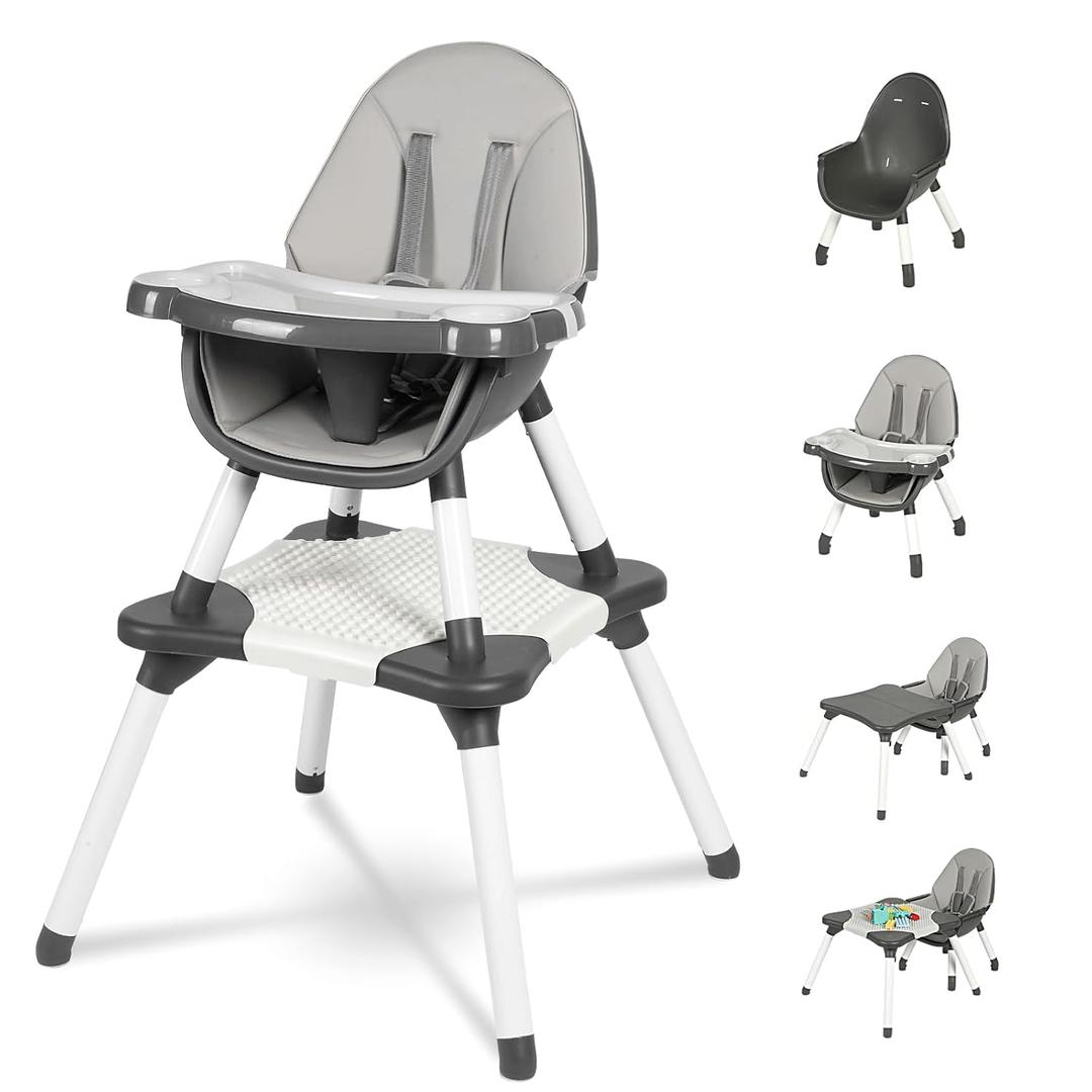 Gofirst 6 in 1 Baby High Chair,Convertible High Chairs for Babies and Toddlers/Booster Seat/Table and Chair Set,Babies Feeding Chair/5-Point Harness,4-Position Removable Tray&PU Cushion Baby Highchair
