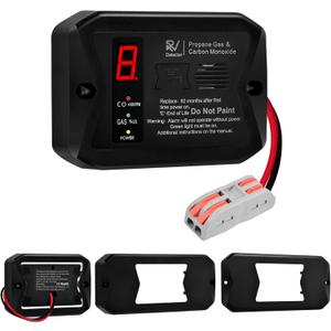 RV Propane Gas Detector, RV Carbon Monoxide and Propane Detectors, 12V DC, 3 Brackets Compatible with All Other Brands, Flush & Surface Mount, Black Color