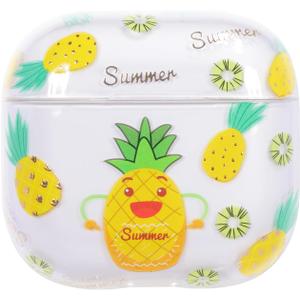 Compatible with Case Apple AirPods 4, Cute Patterns Hard PC Custom Designer Case Clear Shockproof [Front LED Visible] Anti-Fall Full Protector Pineapple